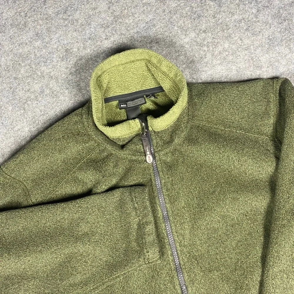 REI Co op Mens Full Zip Fleece Jacket‎ Green Polartec Outdoor Layer Size XL
